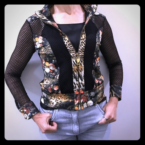 Roberto Cavalli Jackets & Blazers - Free Shippng Roberto Cavalli Floral Mesh ZipUp Top